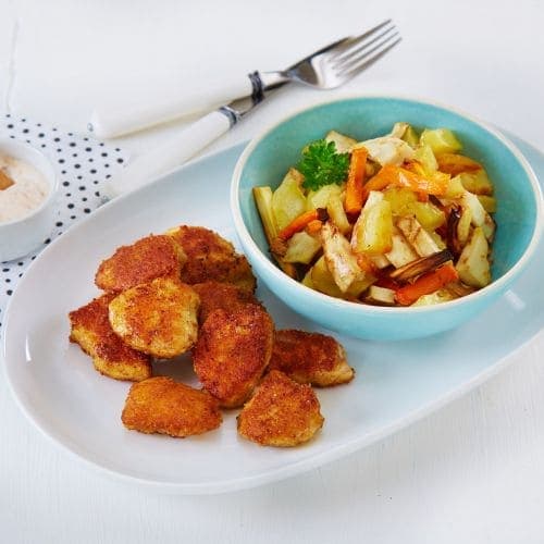 Kyllingnuggets med rotgrønnsaker