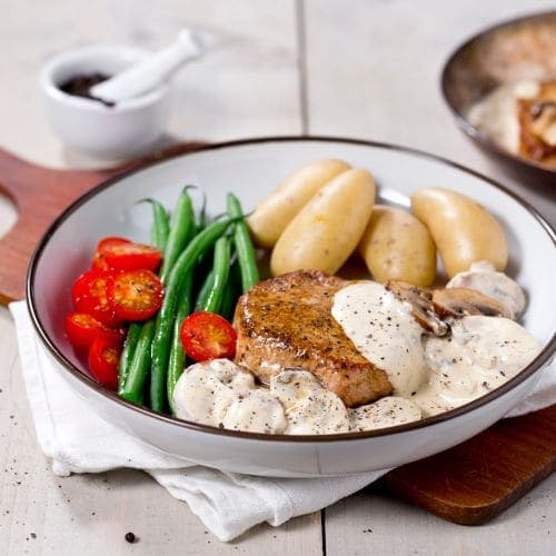 Svinefilet med saus av blåmuggost