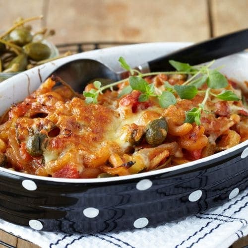 Gratinert ratatouille med pasta