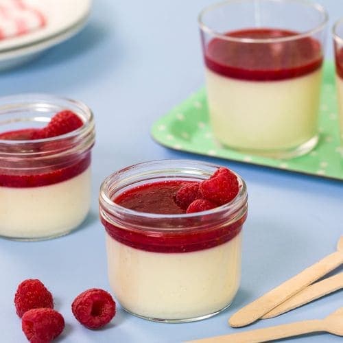 Yoghurt-panna cotta med bringebærsaus