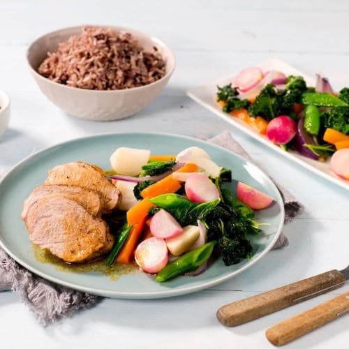 Svinefilet med smørdampede grønnsaker