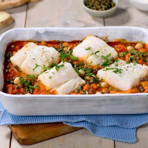 Ovnsbakt skrei med tomat