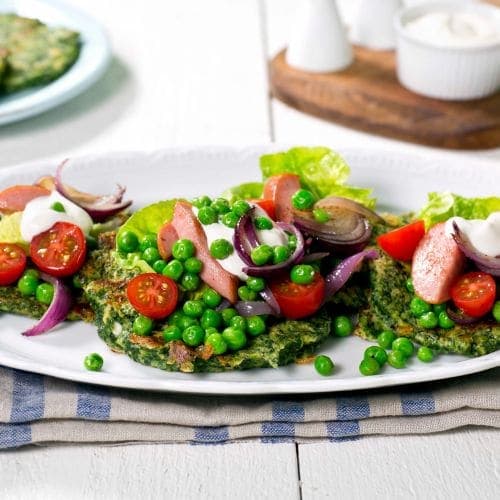 Pannekaker med Cottage Cheese og spinat