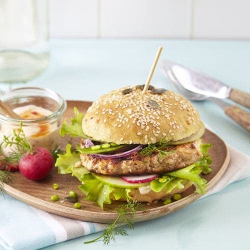Lakseburger med Cottage Cheese og sweet chilidressing