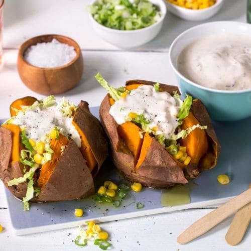 Grillet søtpotet med rømme