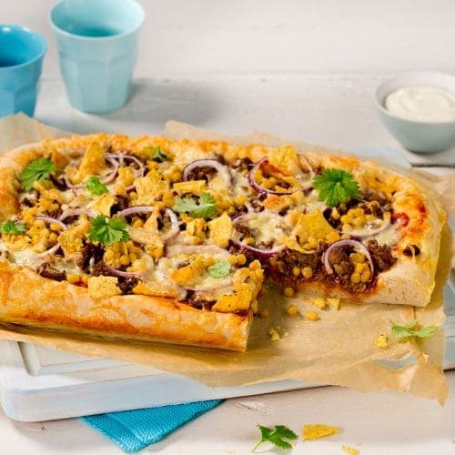 Tacopizza med tykk bunn