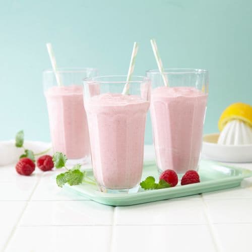 Smoothie med Cottage Cheese, bringebær og banan