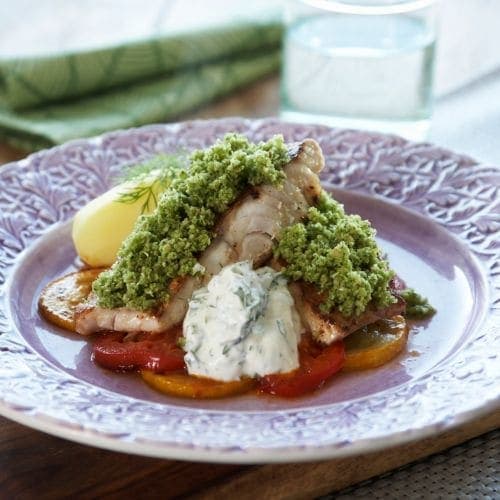 Gremolatafisk med urtekrem