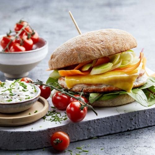 Fiskeburger med cheddar