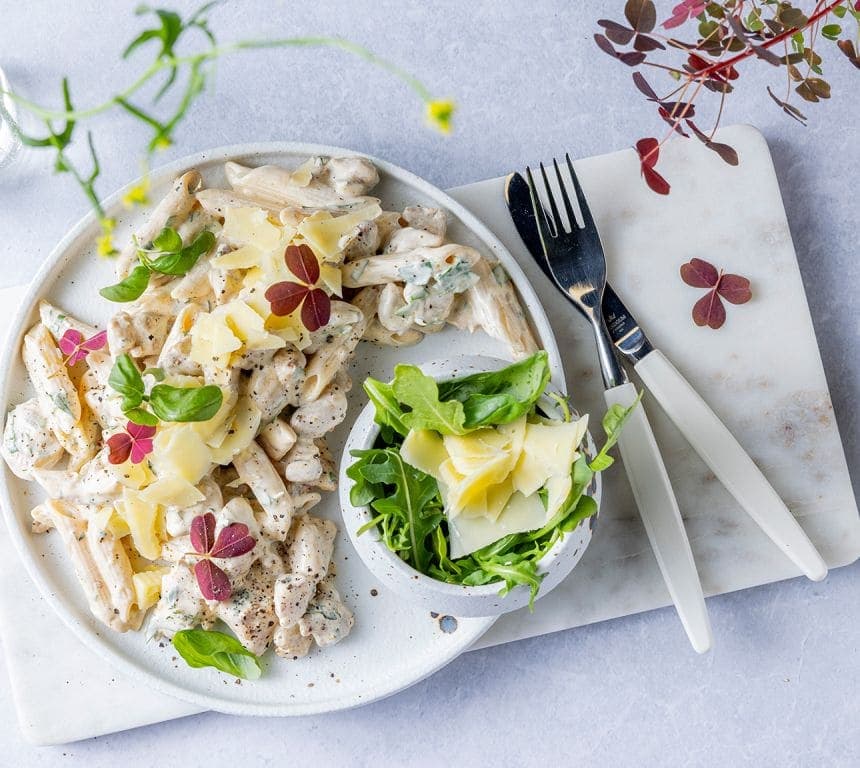 Kremet pasta med kylling og urter
