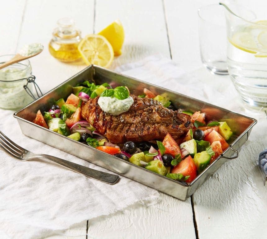 Grillede lammeskiver med gresk vri