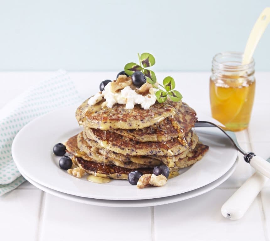 Pannekaker med cottage cheese og blåbær
