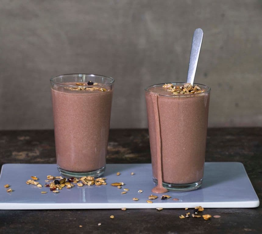 Peanøtt- og kakaosmoothie med cottage cheese