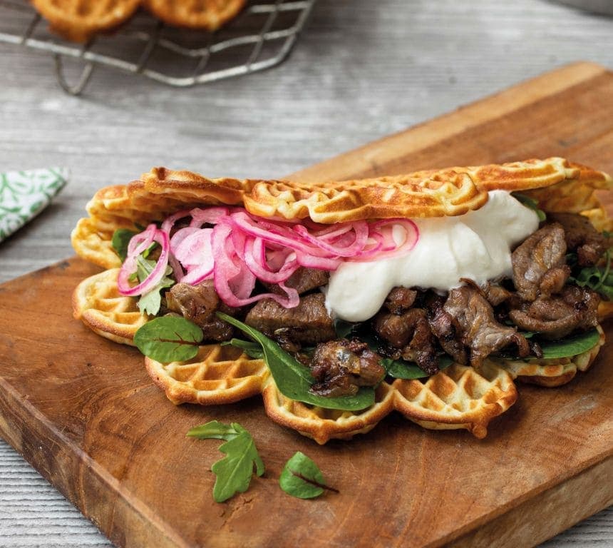 Digge vafler med lammelår fra Kokkelandslaget