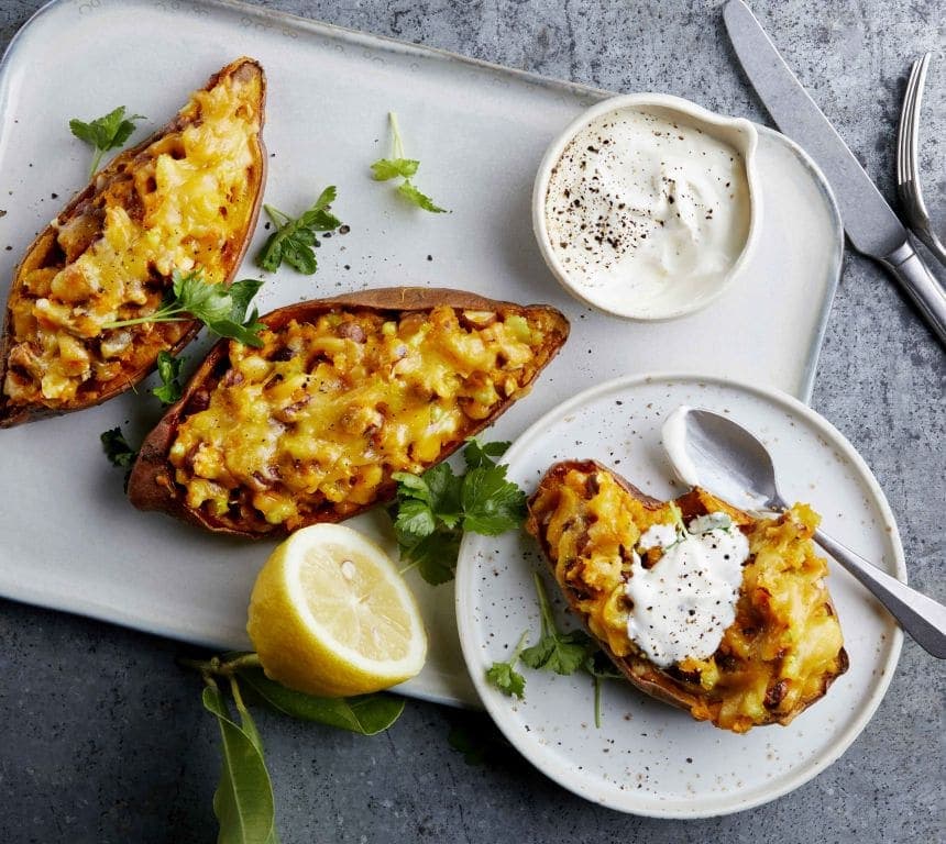 Gratinert søtpotet med cheddar